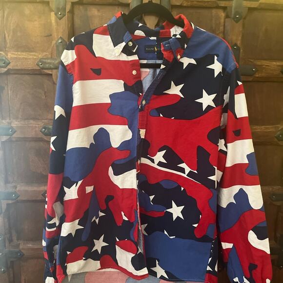 Rare Vintage Ralph Lauren Red White Blue Patriotic long sleeve button down - Picture 4 of 7